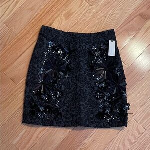 Anthropologie Black Appliquéd Skirt Size 2 New With Tags